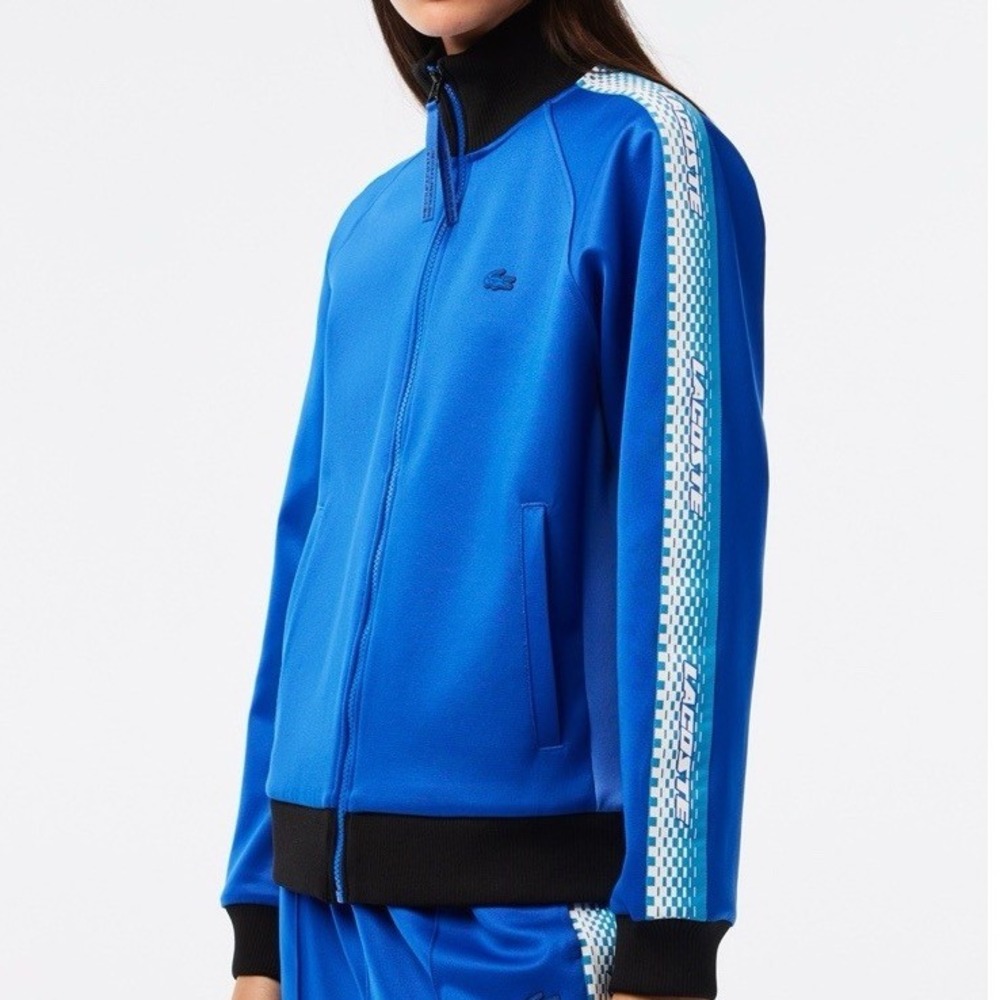 Lacoste Track Jacket Full Zip Checkerboard Trim Athletic Blue Size M